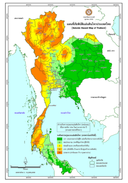 ภาพแสดงพื้นที่ภัยพิบัติแผ่นดินไหวในประเทศไทย