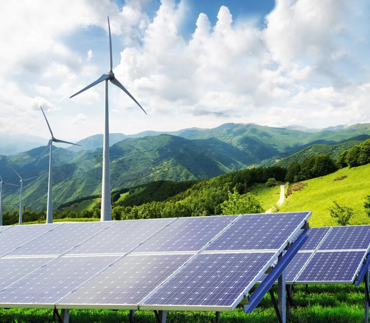 กังหันลมผลิตไฟฟ้าและแผงโซล่าเซลล์